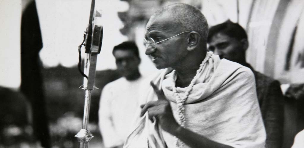 Mahatma Gandhi on Spinning Wheel